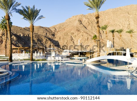 Open swimming pool at the southern beach of Eilat - famous resort and recreation city in Israel