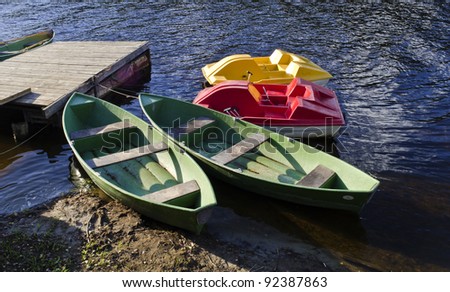 Coloured boats in the lake Valgums in Tukums county, Latvia
