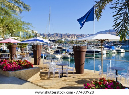 A lovely coffee shop near marine lagoon of Eilat - popular recreational and resort city in Israel