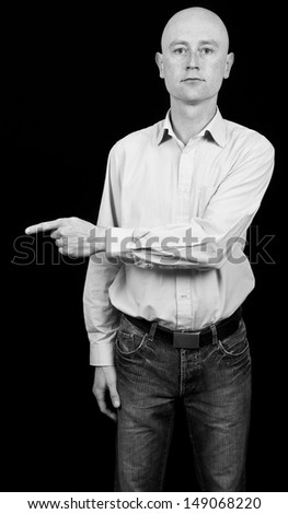 photo male in his 30\'s in shirt on black back drop