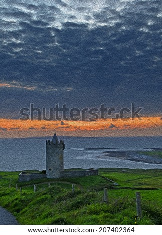 photo beautiful ancient irish celtic castle landscape oil painting