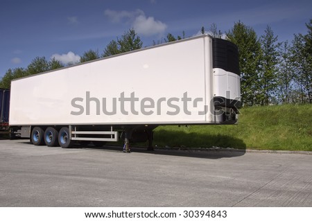 large modern truck lorry trailer fleet, place advert on white