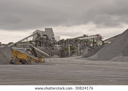 industrial making of crushed stone at stone quarry
