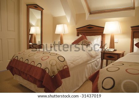 luxury interior of modern bedroom with lighting