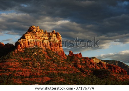 Landscape sunset evening of red rock at Sedona Arizona,storm coming in