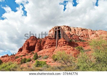 scenic red stone landscape of sedona with holy chapel, in arizona