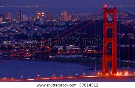 the golden gate bridge at night. golden gate bridge, night,