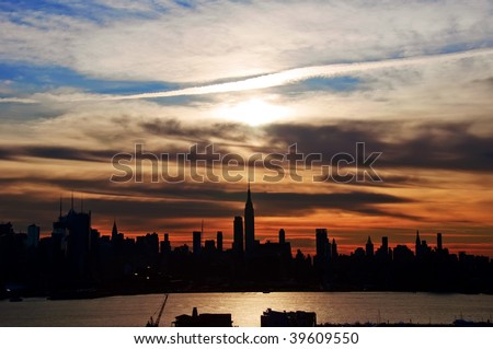 new york skyline silhouette. stock photo : new york early