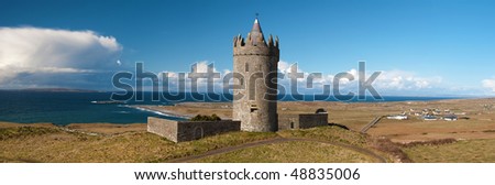 photo panoramic old ancient irish castle west coast ireland