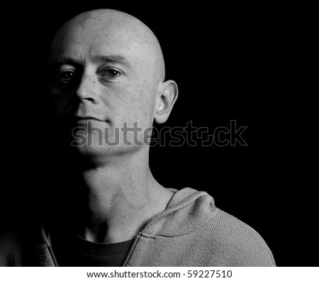 stock photo photo portrait male shaved head close up