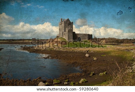 grunge photo ancient irish castle, west coast of ireland