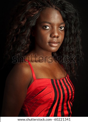 photo beautiful black female portrait on black