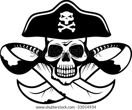 stock vector : Abstract pirate symbol with skull, crossbones and swords in 