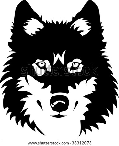 stock vector : Vector illustration of wolf face black and white tattoo