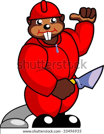 Vector Illustration Of A Worker Beaver With Hard Hat - 33496933 