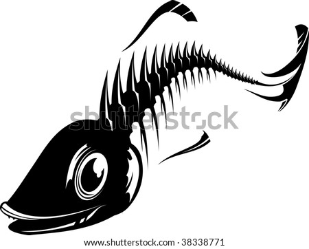 stock vector : Black and white fish skeleton. Vector illustrashion.