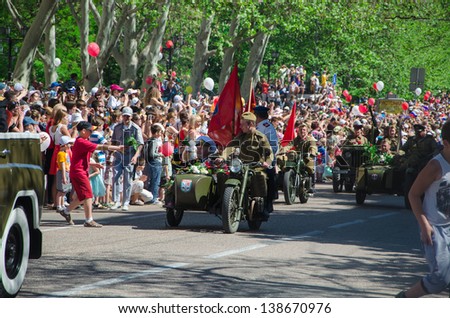 SEVASTOPOL, UKRAINE - MAY 9: Parade in honor of the victory in World War 2 in the hero city Sevastopol, Ukraine, May 9, 2013