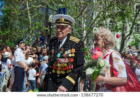 SEVASTOPOL, UKRAINE - MAY 9: Parade in honor of the victory in World War 2 in the hero city Sevastopol, Ukraine, May 9, 2013