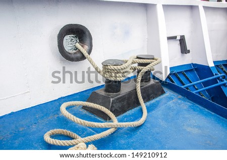 mooring bollard on the deck of the ship