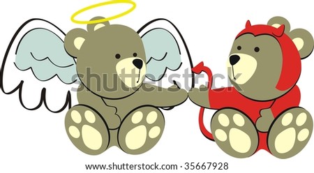 teddy bear angel and teddy bear devil greeting