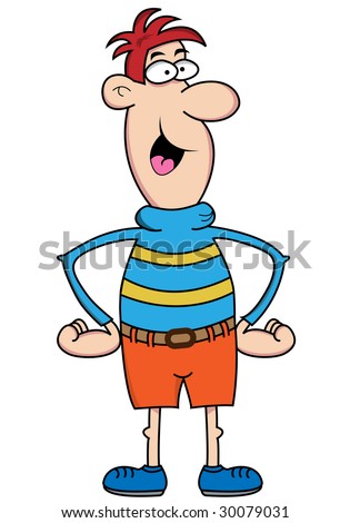stock vector : Big nose guy cartoon character with hands on hips.