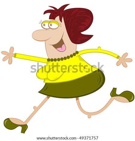 stock vector : Funny lady cartoon character with big nose, fat body, 