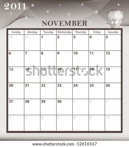 calendar of november 2011. stock vector : Calendar 2011