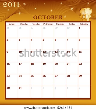 stock photo : Calendar 2011 october calendars 2011. stock photo : Calendar 2011