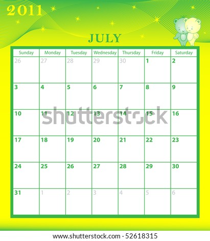 July 2011 Calendar on Stock Vector   Calendar 2011 July Month With Large Date Boxes  Cartoon