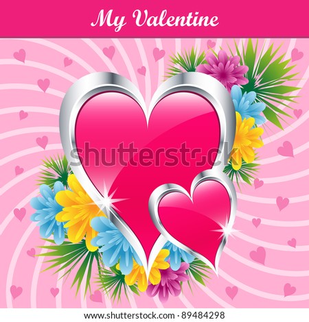 stock vector Pink love hearts and flowers symbolizing valentines day 