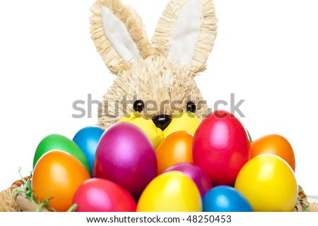 easter eggs in a basket. of colourful Easter eggs.