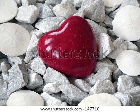 Red Rock Heart on Marble with Sand Dollars