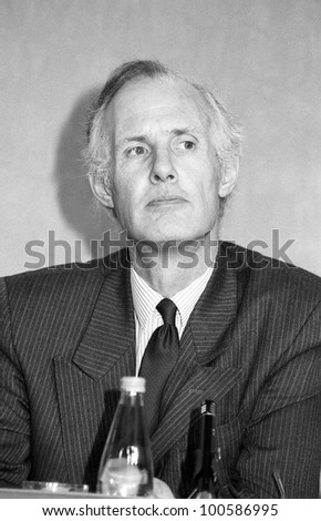 LONDON - MARCH 5: Rt.Hon. Tony Newton, Secretary of State for Social Security and Conservative party Member of Parliament for Braintree, attends a press conference on March 5, 1992 in London.