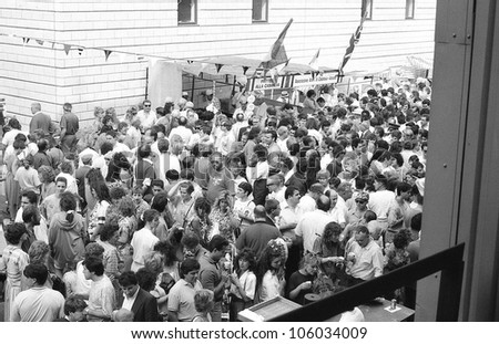 LONDON - JULY 21: The Italian street party in Warner Street, Clerkenwell on July 21, 1990 in London. The event follows the annual Catholic procession of St.Mary of Carmel which was first held in 1883.
