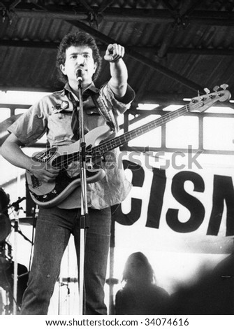 LONDON-APRIL 30: Tom Robinson, leader of British pop group The Tom Robinson Band, performs live on stage on April 30, 1978 in London.