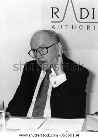 LONDON- JANUARY 9: Lord Chalfont, Chairman of the Radio Authority in Britain, listens to a question at a press conference on January 9, 1991 in London.