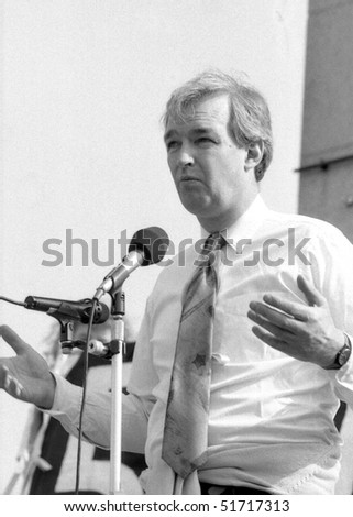 LONDON -APRIL 13: Jon Snow, British television reporter, speaks at a rally in support of Beirut hostage John McCarthy on April 13, 1991 in London.