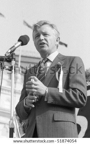 LONDON - APRIL 13: Philip Hayton, BBC newsreader & journalist, speaks at a rally in support of Beirut hostage John McCarthy on April 13, 1991 in Trafalgar Square, London.
