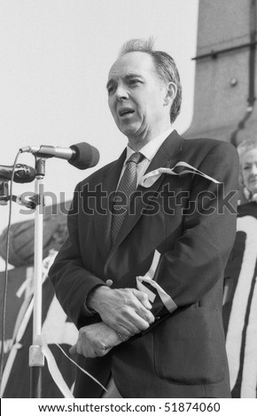 LONDON - APRIL 13: Roger Cooper, British journalist & former hostage in Iran, speaks at a rally in support of Beirut hostage John McCarthy on April 13, 1991 in Trafalgar Square, London.