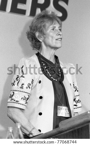 LONDON, ENGLAND - JUNE 27, 1991: Angela Rumbold, Conservative M.P. for Mitcham and Mordern, speaks at a party conference.