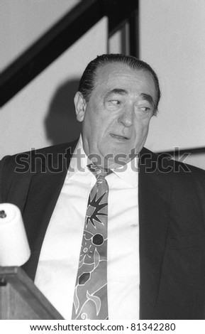 LONDON, ENGLAND - APRIL 17: Robert Maxwell, Czech born British media tycoon, speaks at a press conference on April 17, 1991 in London. He died at sea in November 1991.