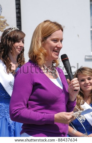 HASTINGS, ENGLAND - JULY 30: Amber Rudd, Conservative party Member of Parliament speaks at the launch of the Old Town Carnival Week on July 30, 2011 in Hastings, East Sussex, England. She was elected in 2010.