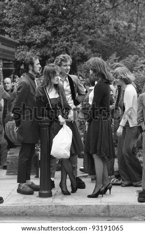 LONDON - MAY 15: Unidentified music fans take part in the Rock \'n\' Roll Radio Campaign march on May 15, 1976 in London, England. The campaign aims to get more vintage  Rock \'n\' Roll music played on British radio.