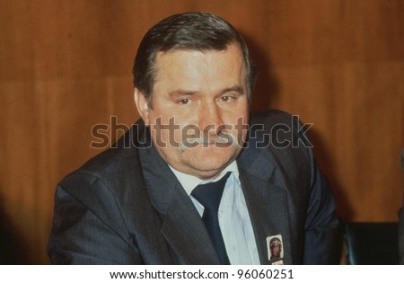 LONDON - NOVEMBER 30: Lech Walesa, President of Poland, attends a press conference at the Trades Union Congress on November 30, 1989 in London.