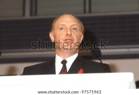 LONDON - DECEMBER 4: Rt.Hon. Neil Kinnock, Leader of the Labour party, speaks at a press conference on December 4, 1990 in London. He was party Leader from 1983 until 1992.