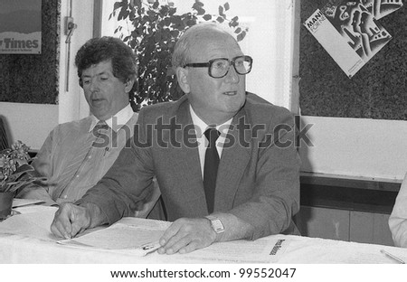 LONDON - MAY 30: Gordon McLennan, General Secretary of the Communist Party of Great Britain, attends a press conference on May 30, 1989 in London. He held the office from 1976 until 1989.