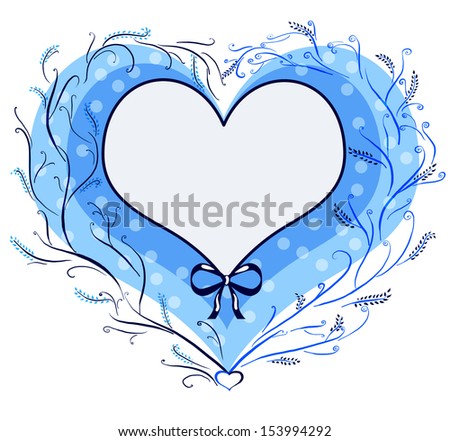 Blue heart in a plant frame on the Valentine\'s Day, space for text, over white