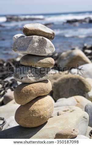 Zen rock pile by the ocean
