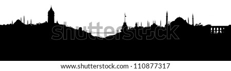 Istanbul skyline silhouette, with all important buildings and attractions of the city