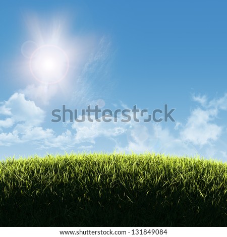 Sunny natural summer background with clear blue sky - great copy-space for posters, cards or banners